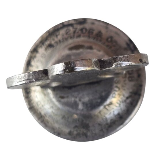 Vintage Fleur De Lis Metal Bottle Stopper Canteen Water Bag Cap Antique Schrader - Picture 15 of 16
